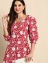 Red Cotton Floral A-line Western Dress